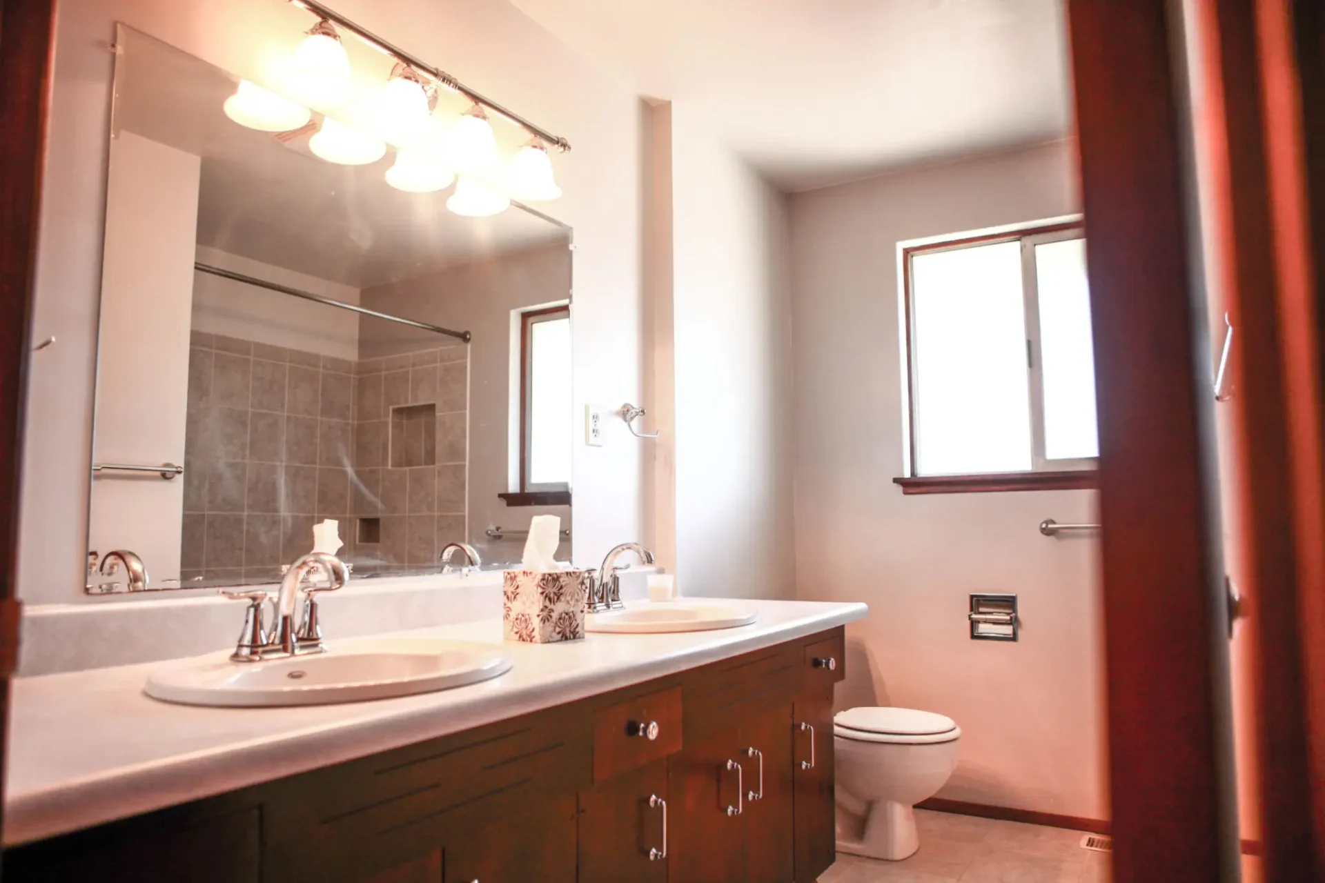 Modern bathroom with double sinks