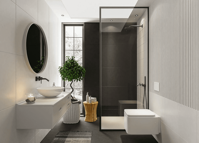 Minimalist bathroom featuring a floating sink